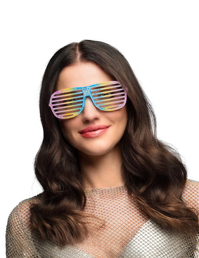 Lunettes striées arc-en-ciel pour adulte multicolore à strass