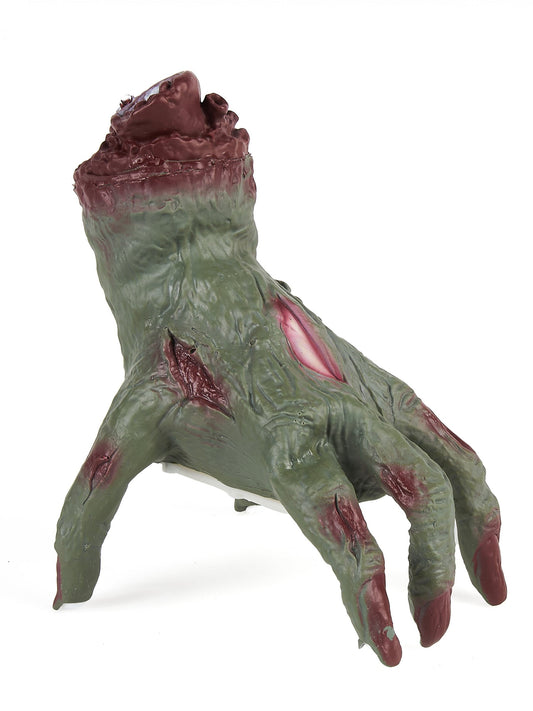 Main de zombie pour Halloween verte et sanglante avec son et mouvement