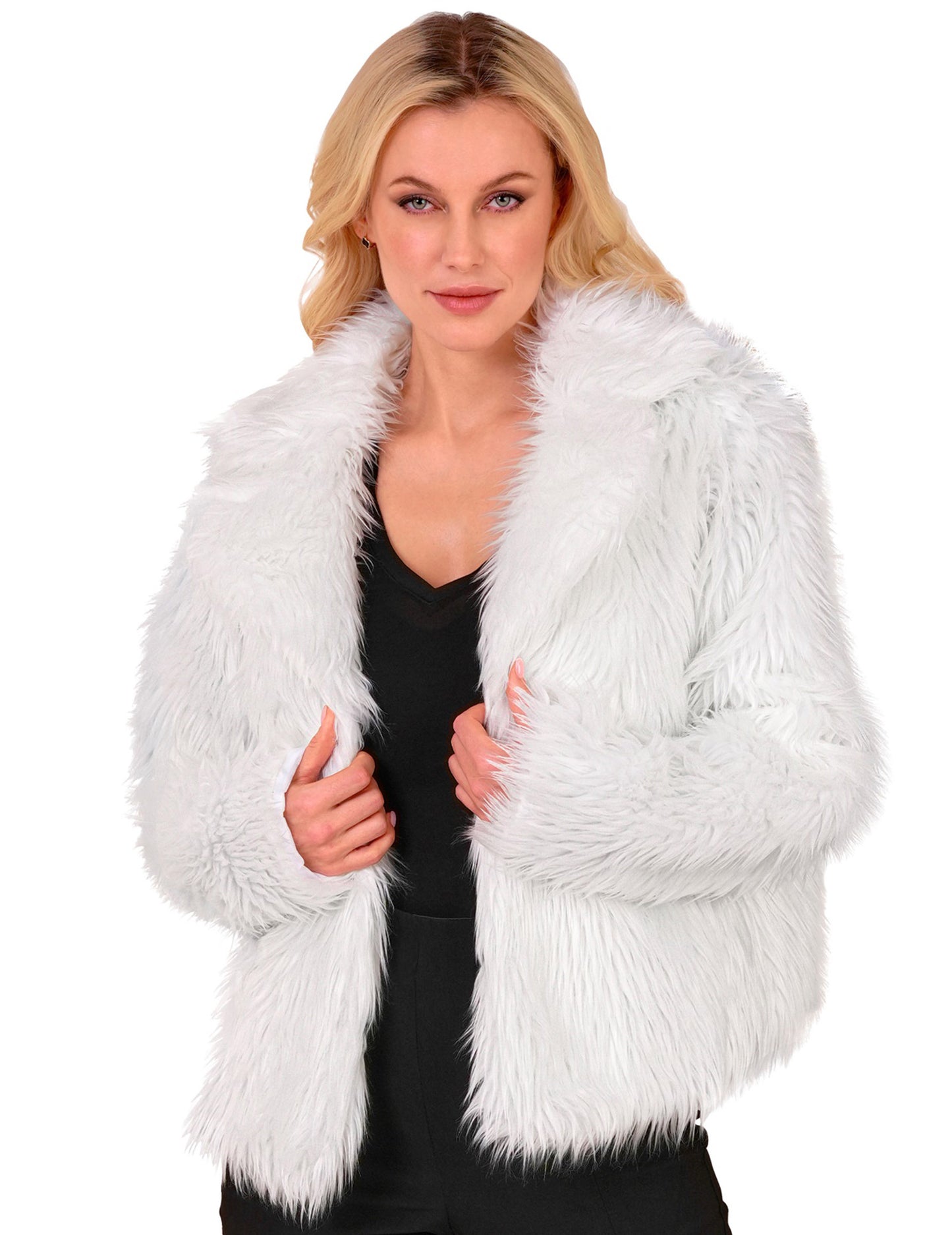 Bijeli kaput od umjetnog krzna za odrasle