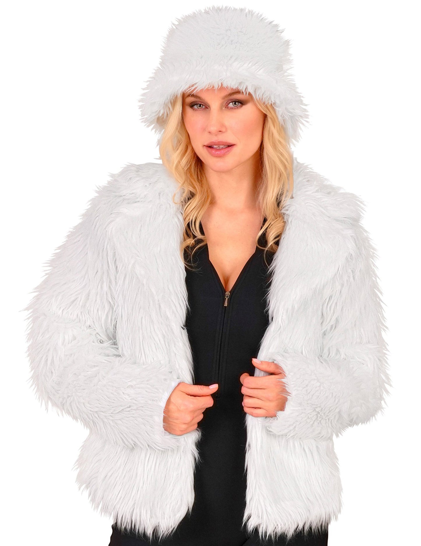 Bijeli kaput od umjetnog krzna za odrasle