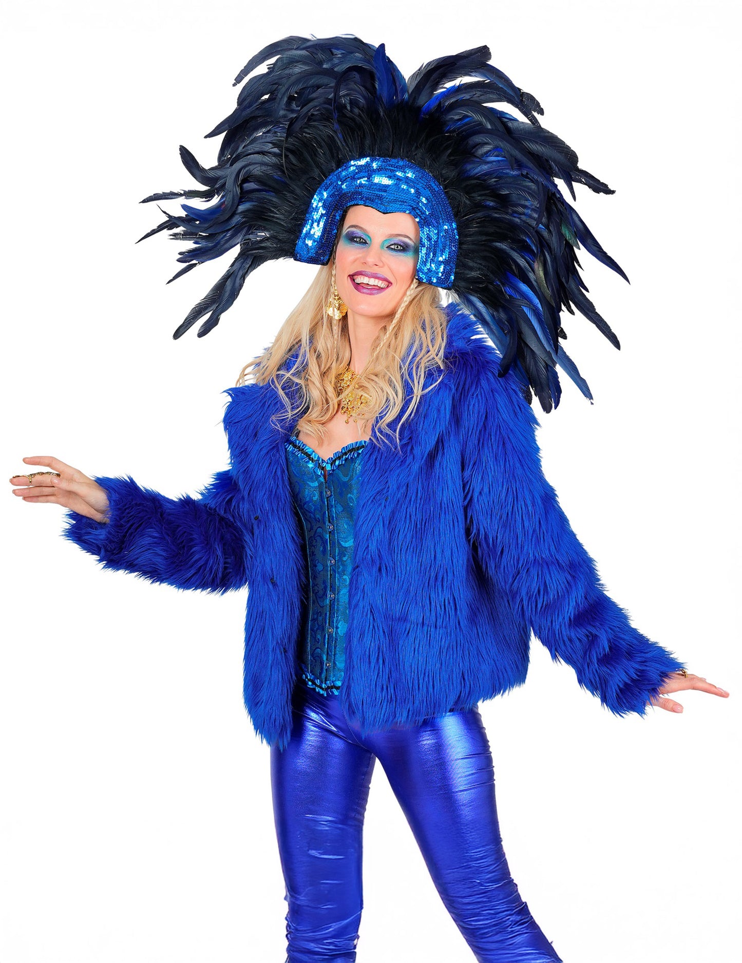 Ogrtač od tamnoplave umjetne krzna za odrasle 