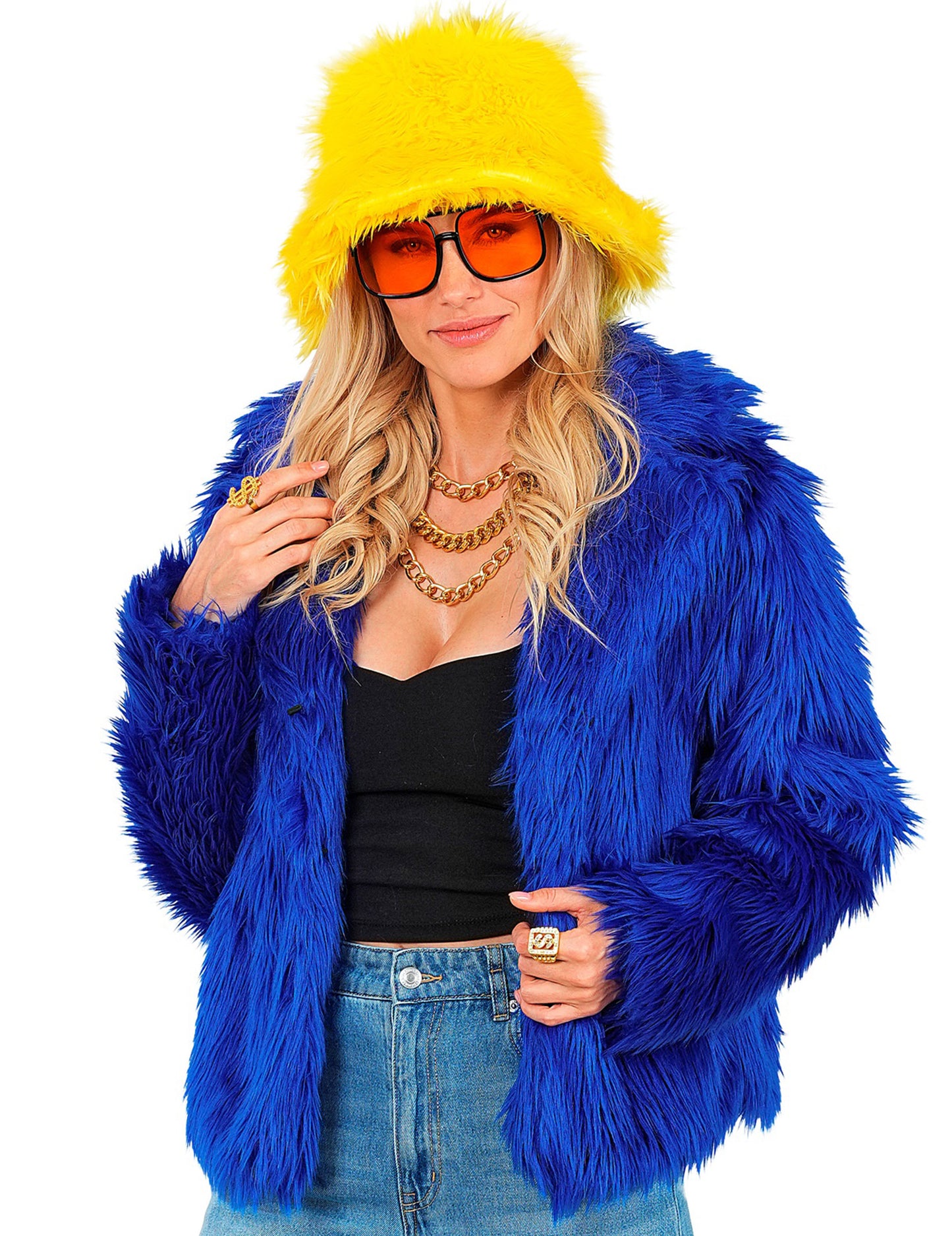 Ogrtač od tamnoplave umjetne krzna za odrasle 