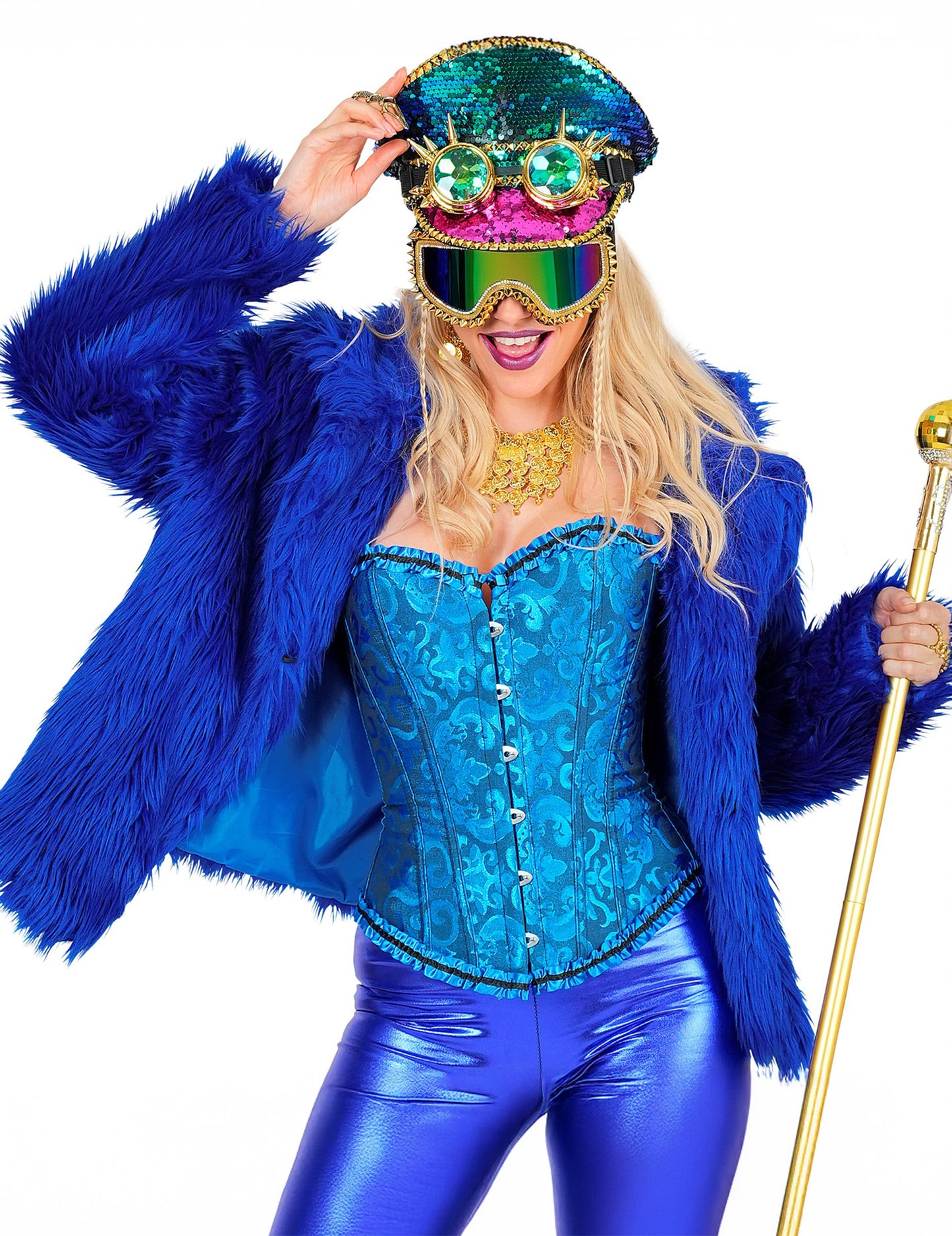 Ogrtač od tamnoplave umjetne krzna za odrasle 