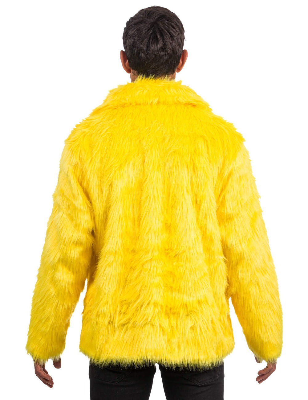 Vue de dos du manteau en fausse fourrure pour adulte jaune
