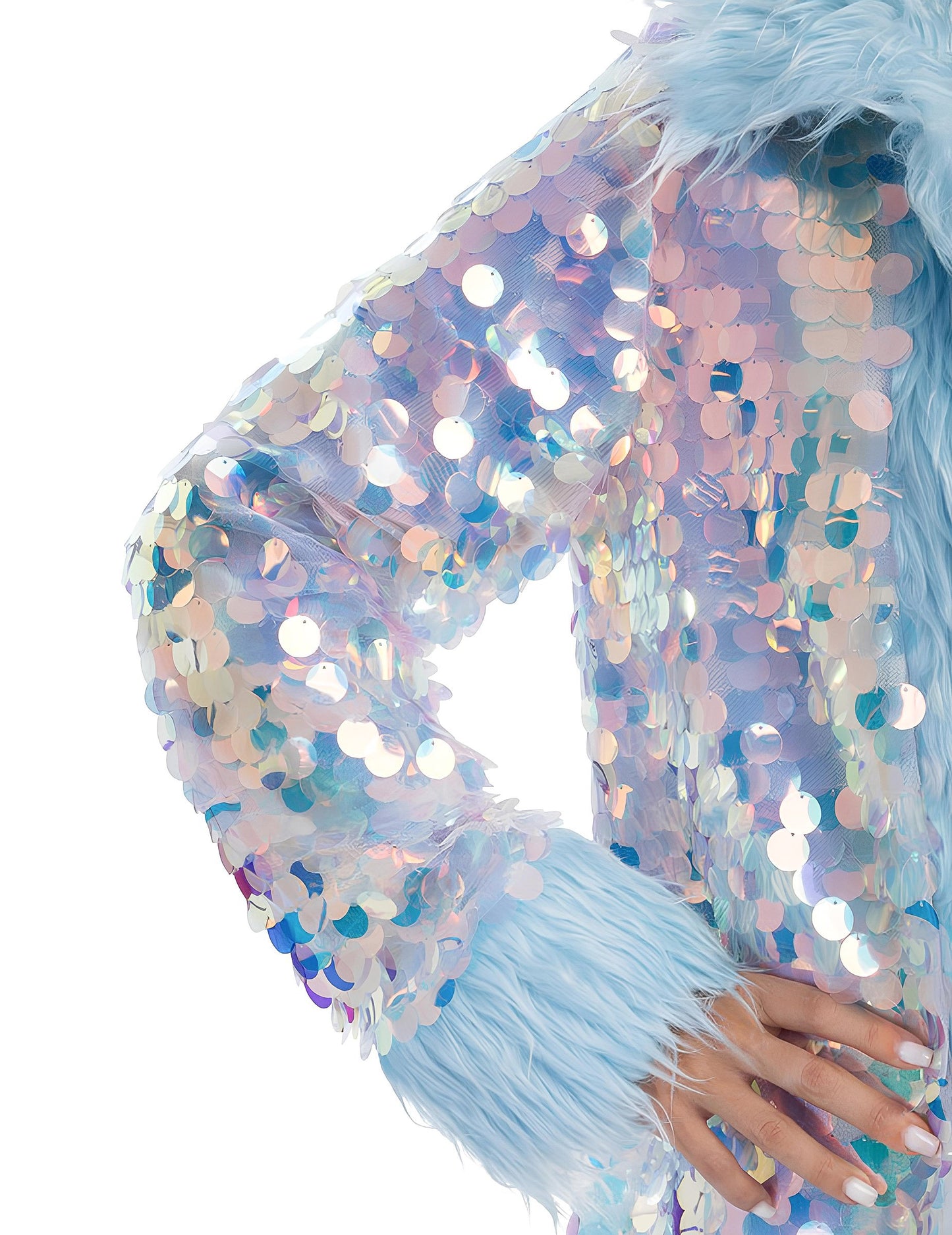 Dvostrani plavi kaput sa šljokicama i umjetnim krznom za odrasle