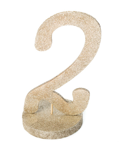 Centre de table chiffre 2 bois pailleté champagne sur socle