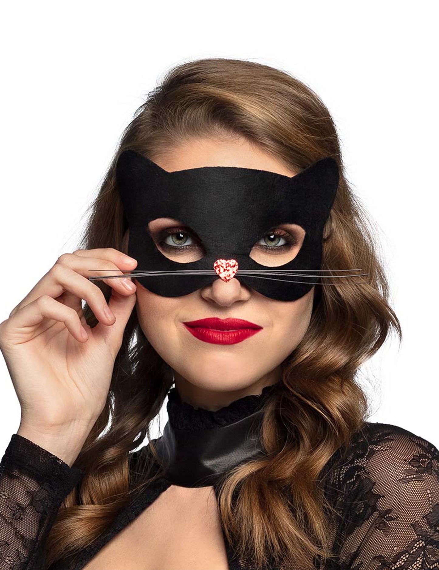 Crna mačka maska ​​s nos srcem ženama