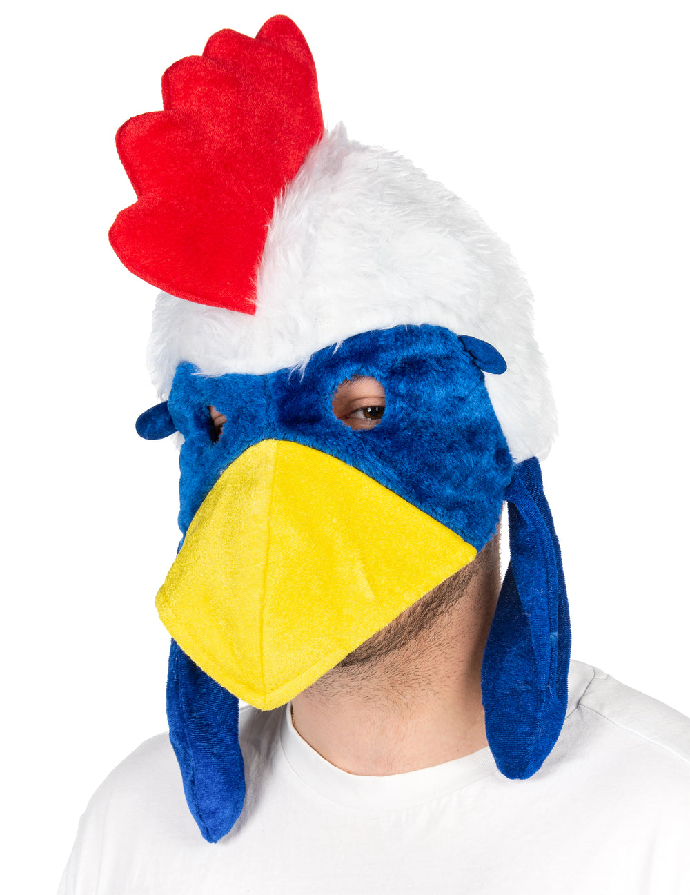 Masque coq supporter pour adulte bleu blanc rouge avec bec jaune