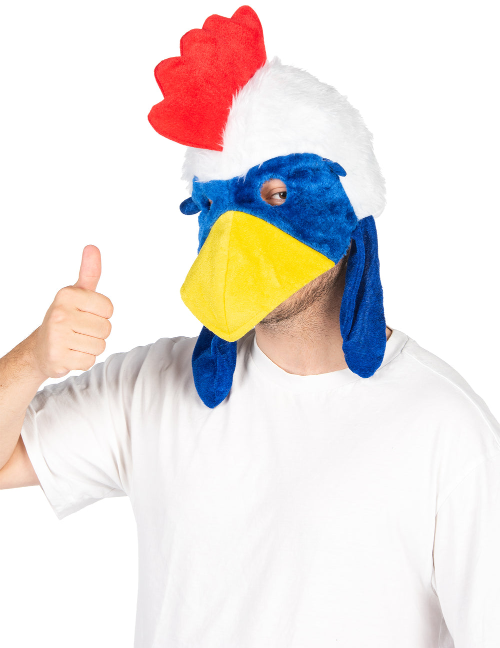 Vue de face portée du masque coq supporter