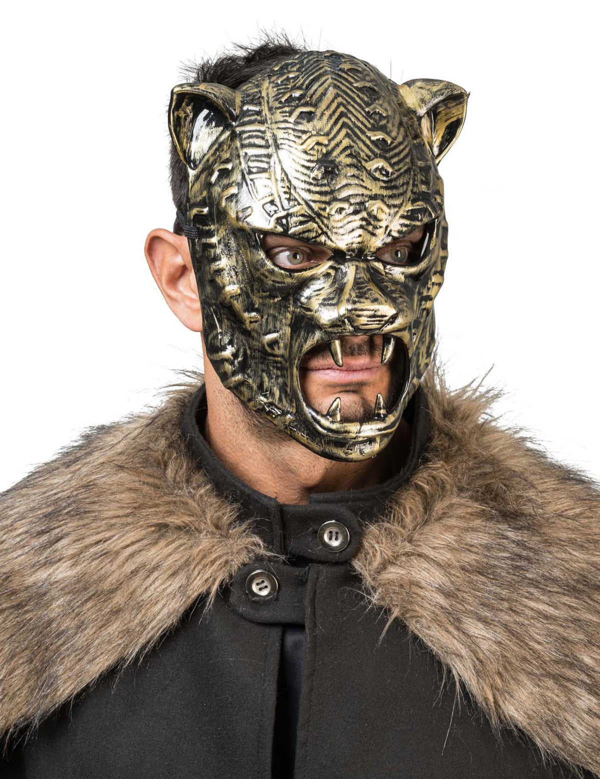 Vue de trois-quarts du Masque de Tigre Maître du temps