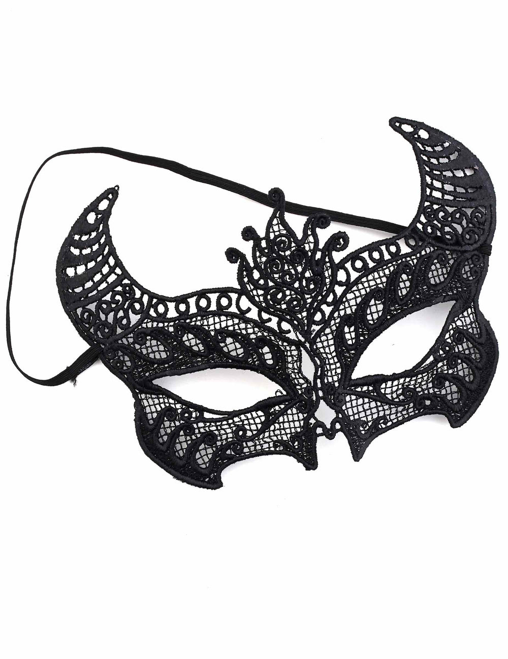 Detalj vezenja i elastične trake čipkaste maske za žena