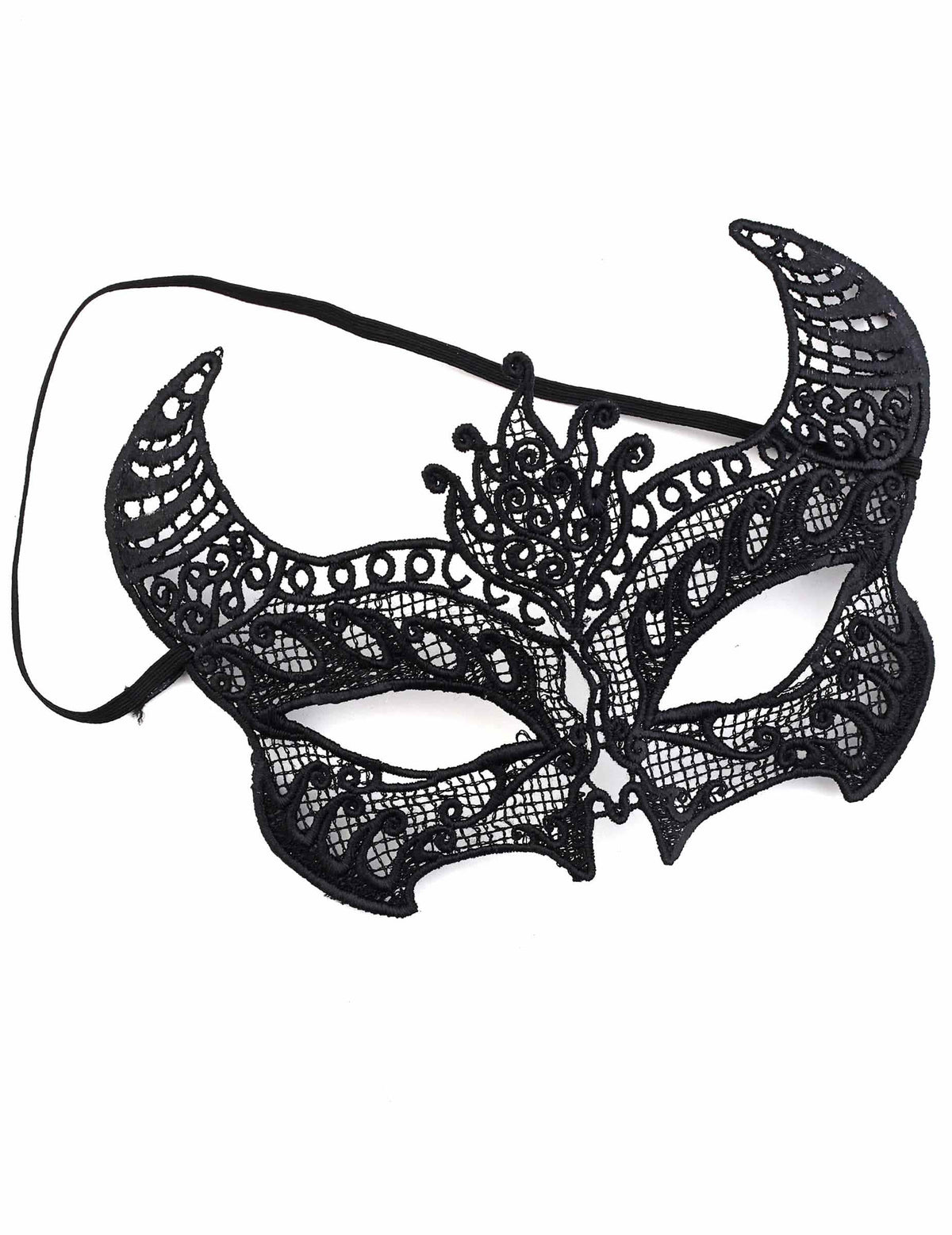 Detalj vezenja i elastične trake čipkaste maske za žena