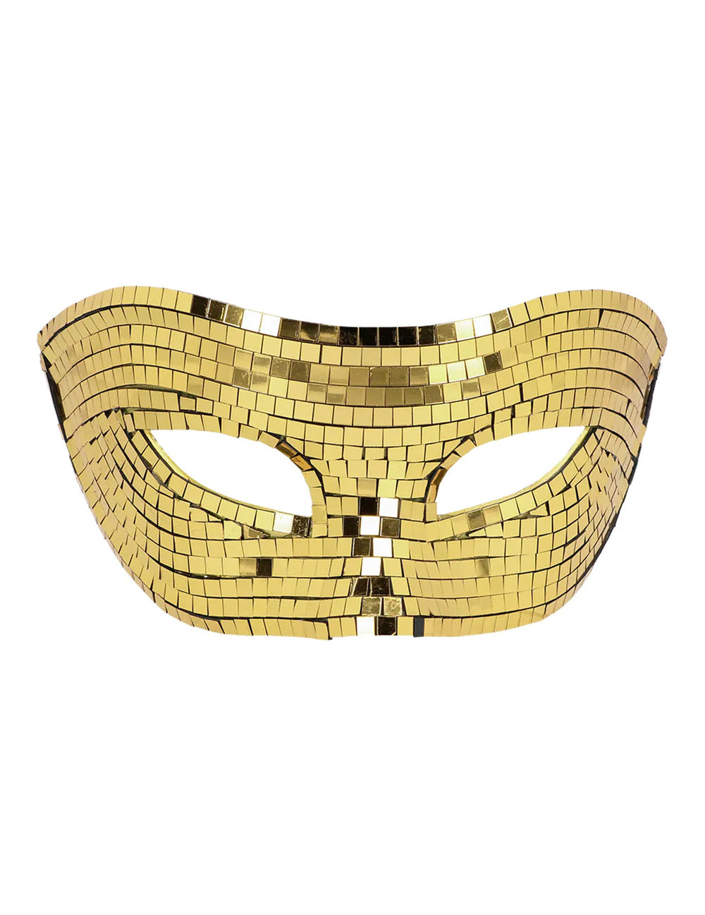 Détail des facettes dorées du masque disco à facettes pour adulte