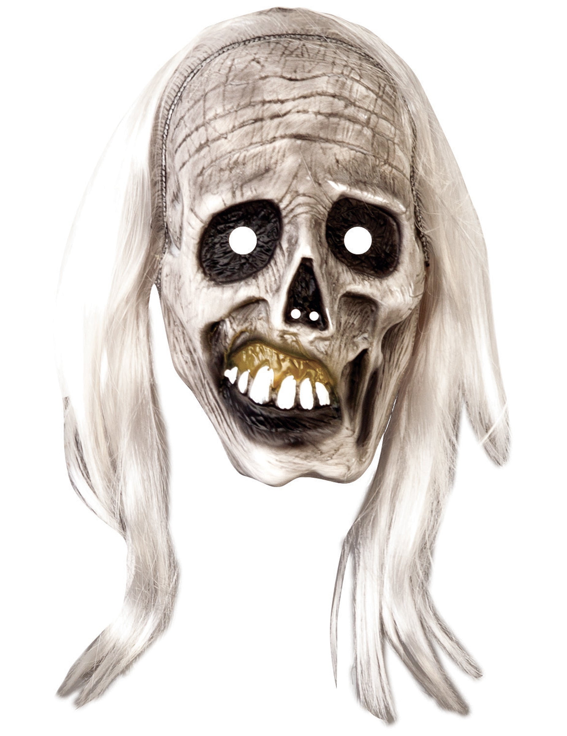 Gros plan sur le visage du masque et perruque zombie pour adulte