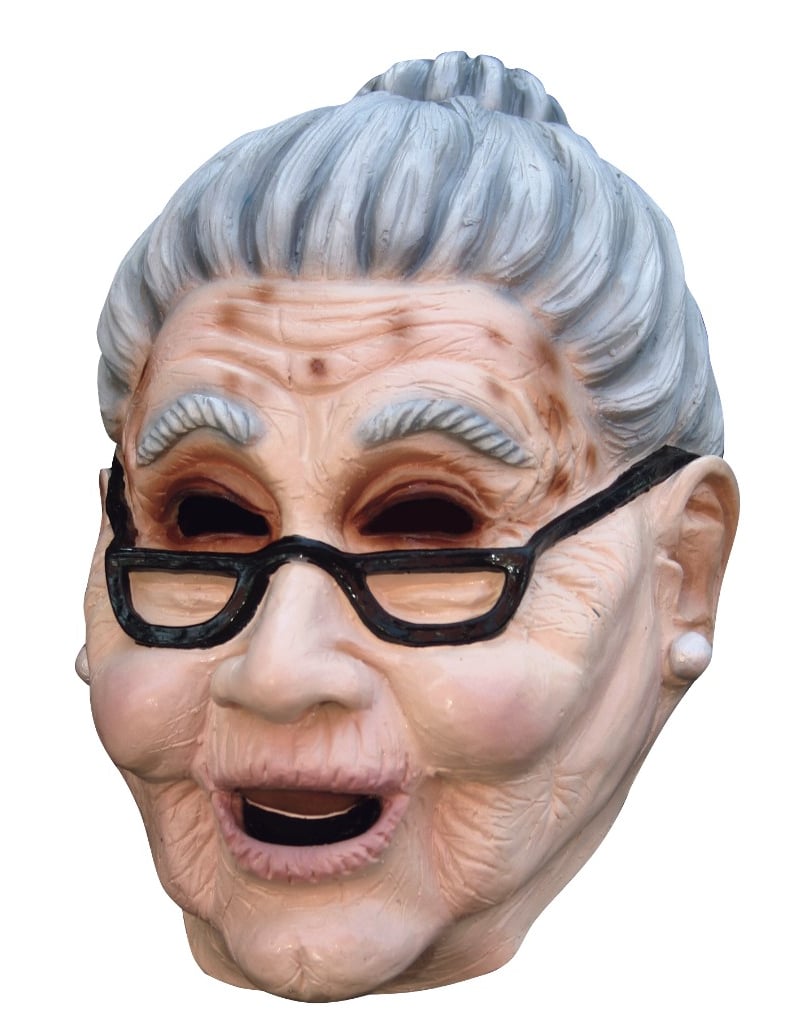 Masque de grand-mère pour adulte avec lunettes noires et chignon gris