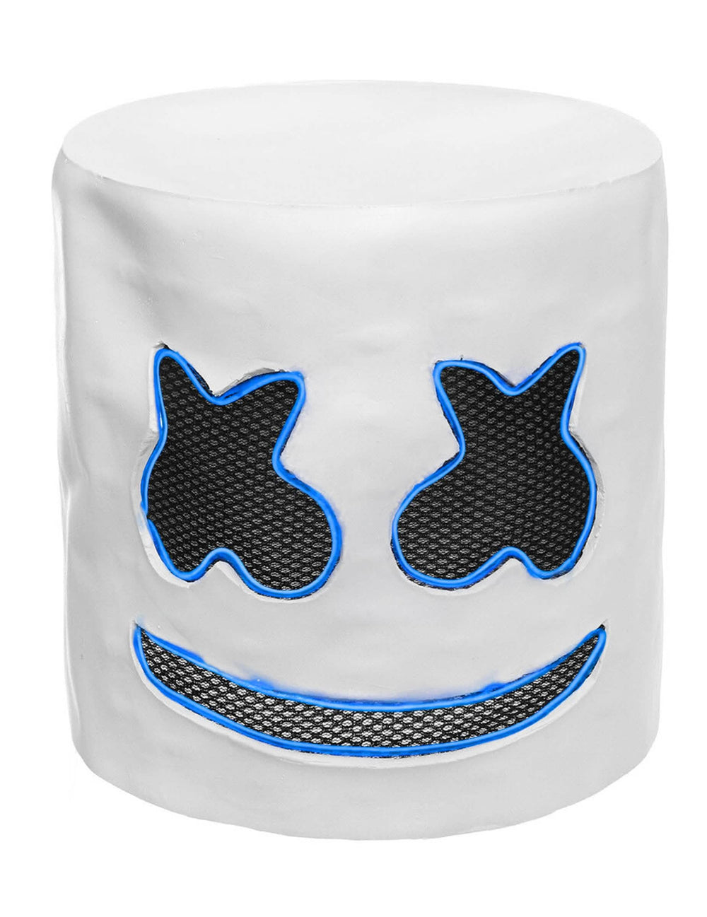 Detalj plavih LED obrisa maske DJ marshmallowa