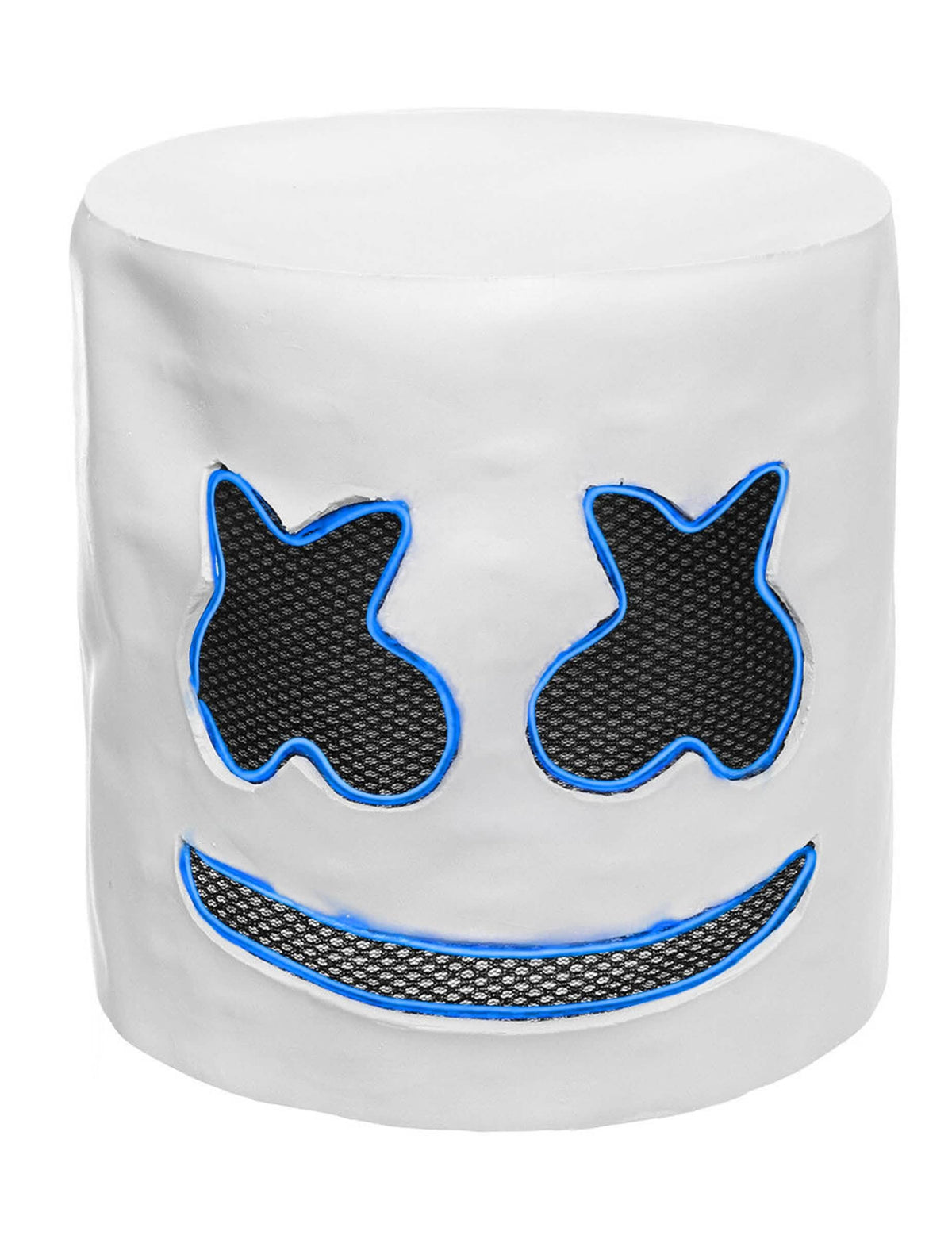 Detalj plavih LED obrisa maske DJ marshmallowa