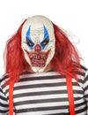 Masque latex clown pour adulte rouge et blanc avec cheveux rouges