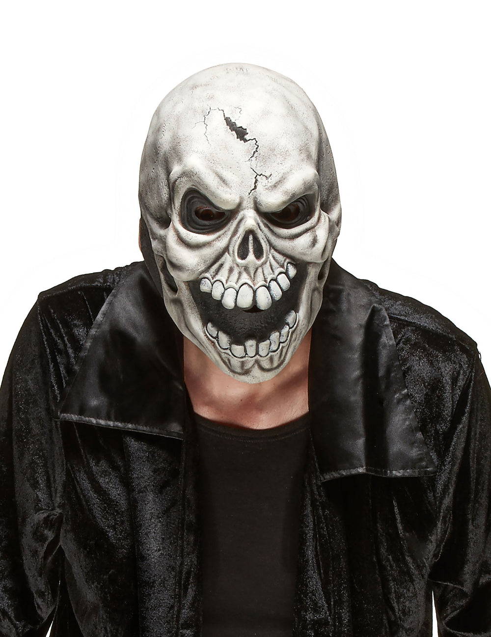 Masque latex crâne effrayant pour adulte blanc et gris