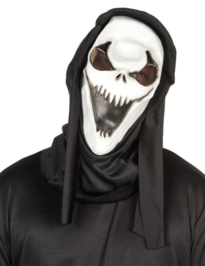 Masque latex dark skull pour adulte blanc et noir avec cagoule