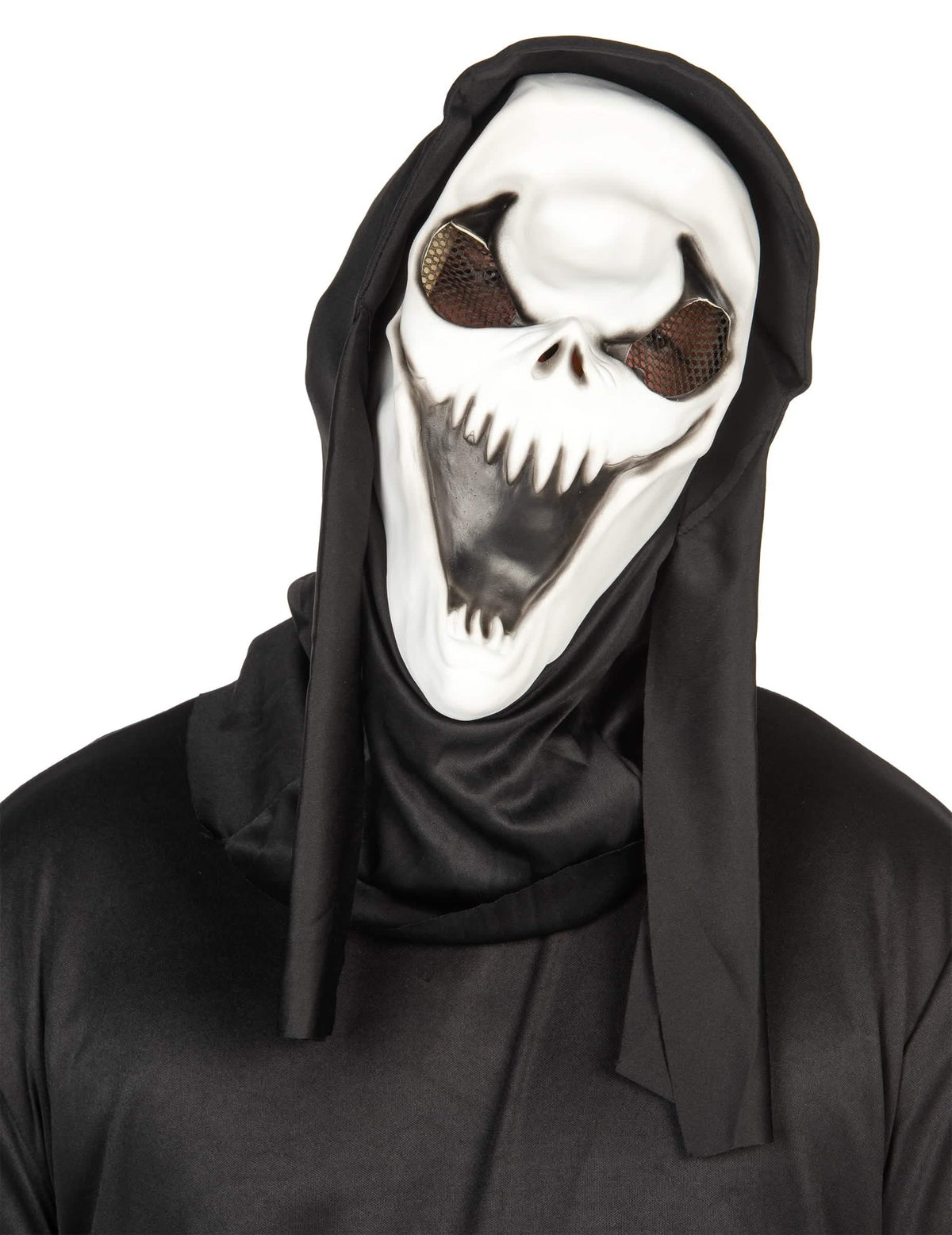Masque latex dark skull pour adulte blanc et noir avec cagoule