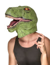 Masque latex dinosaure pour adulte vert avec gueule ouverte