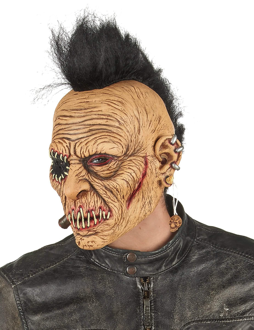 Lateks maska punk s čuperkom za odrasli bež s crnim čuperkom i piercingima