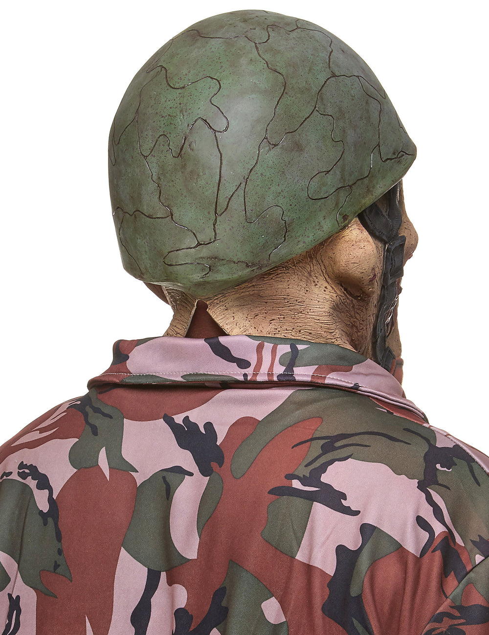 Vue de dos du masque latex soldat zombie pour adulte