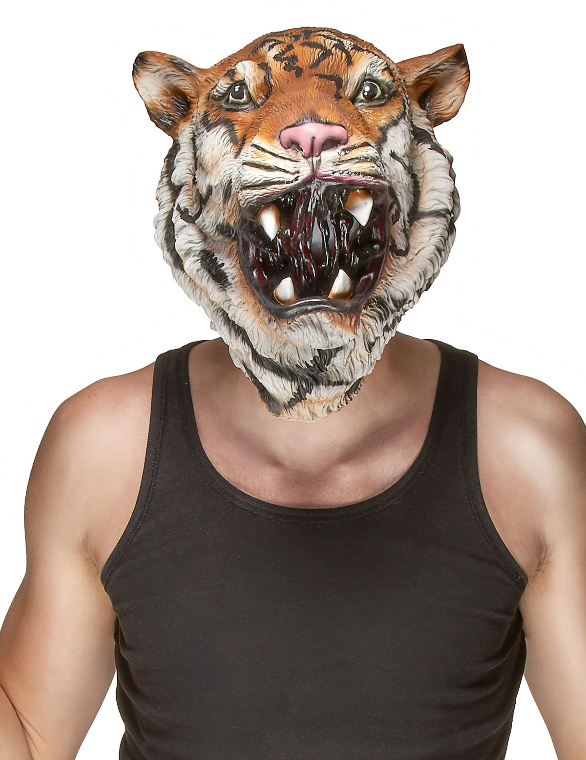 Masque en latex tigre pour adulte orange et noir