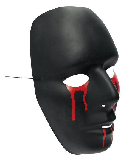 Vue de trois-quarts du masque Halloween pour femme noir avec larmes de sang