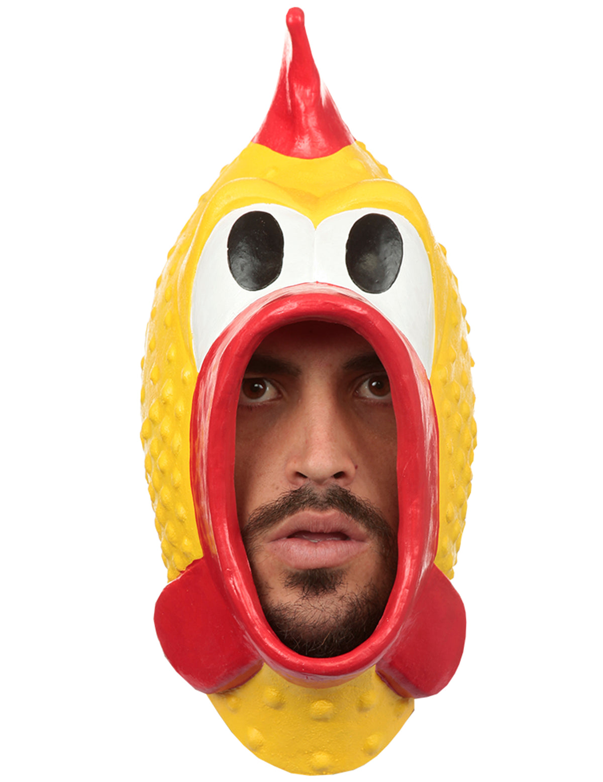 Gros plan sur l'ouverture faciale du masque de poulet