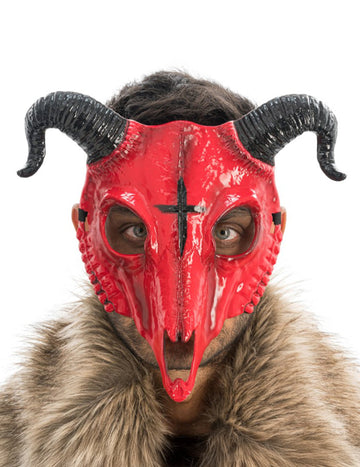 Odrasli crveni rogovi demonski kostur maska