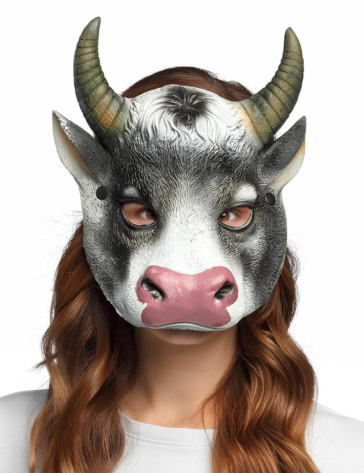 Masque de vache pour adultes et enfants noir et blanc avec cornes et museau rose