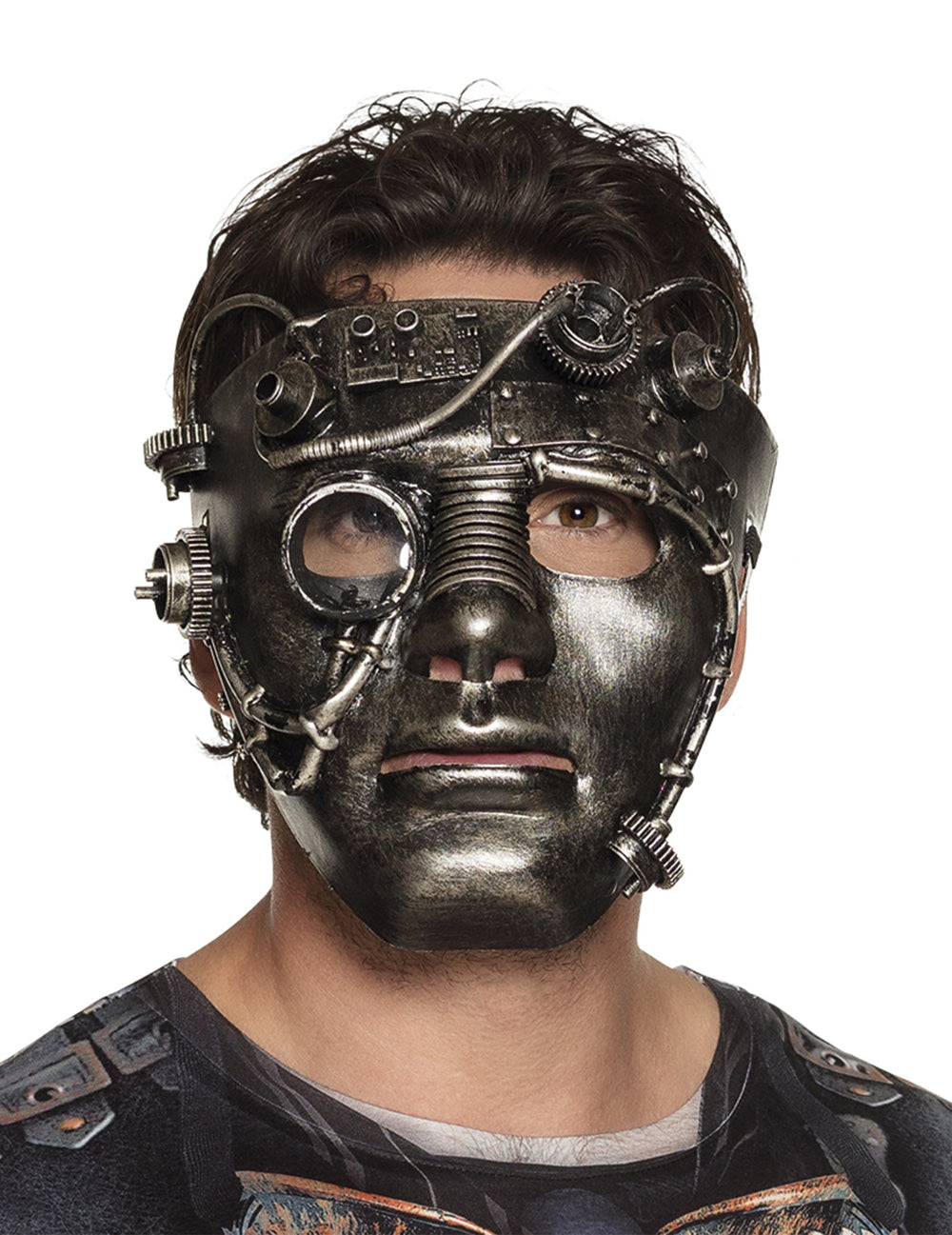 Steampunk maska za lice za odrasle, kromirana s mehaničkim detaljima