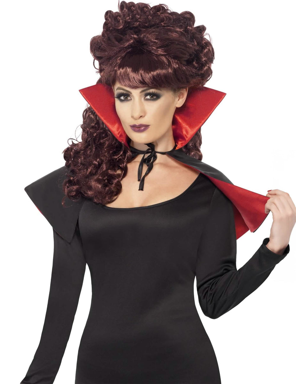 Mini vampire halloween plašt za odrasli crni s crvena ovratnikom