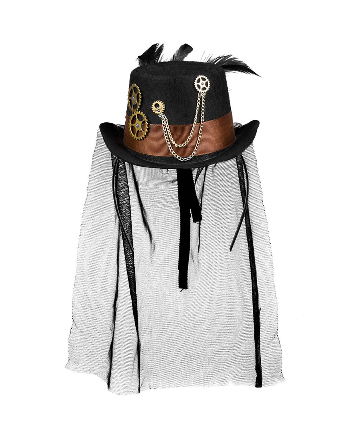 Crna koprena mini steampunk šešira za ženu