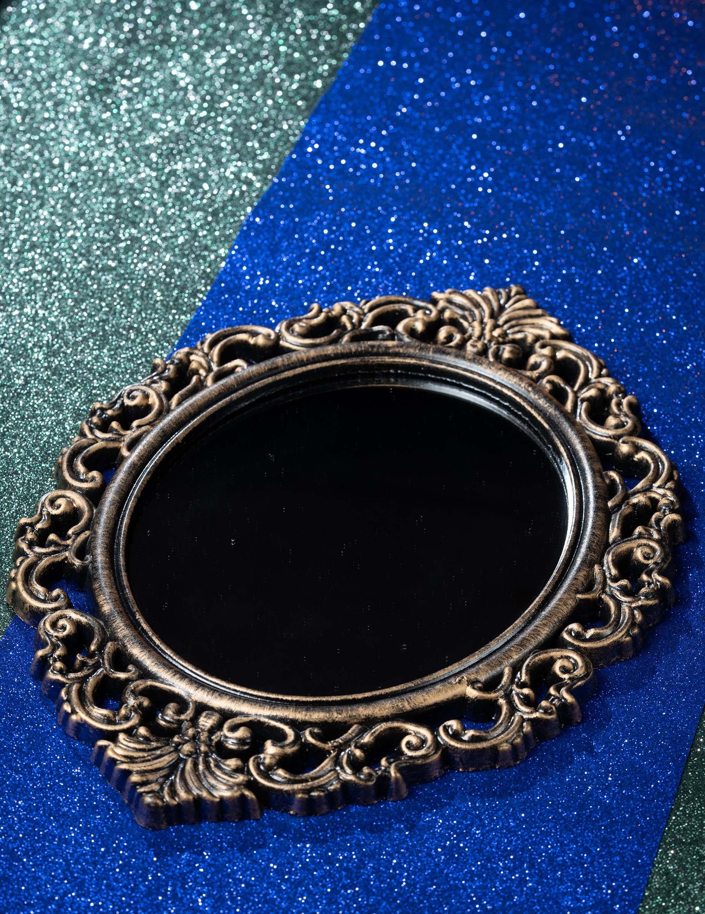 Crno i antikno brončano ogledalo, 40 cm