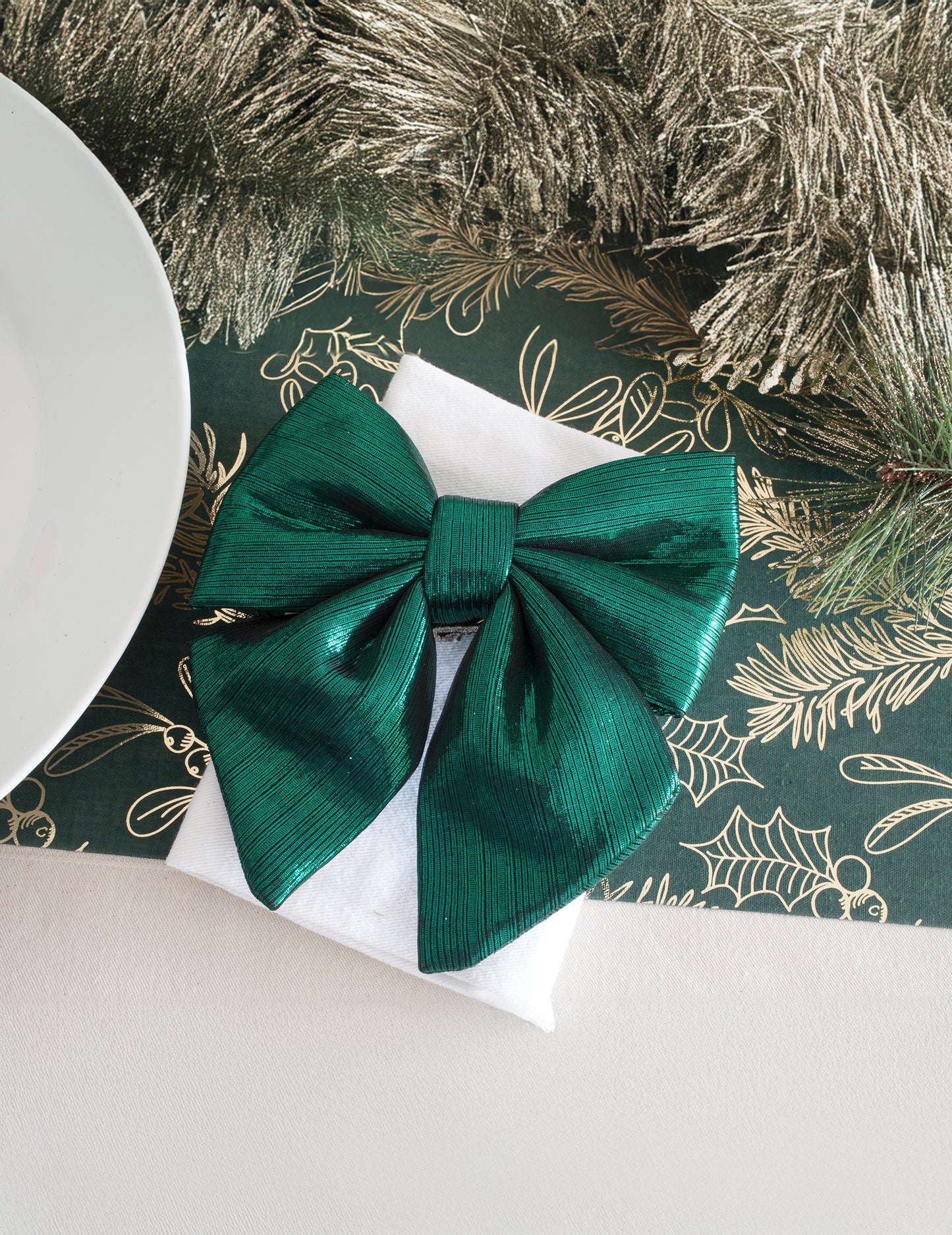 Tamnozelena metalik tkanina leptir-mašna 15 cm