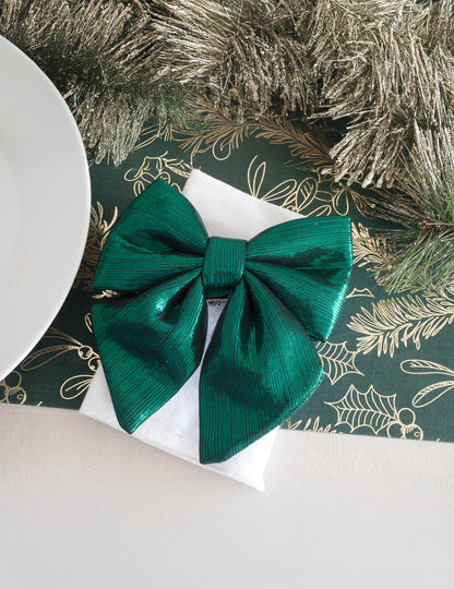 Tamnozelena metalik tkanina leptir-mašna 15 cm