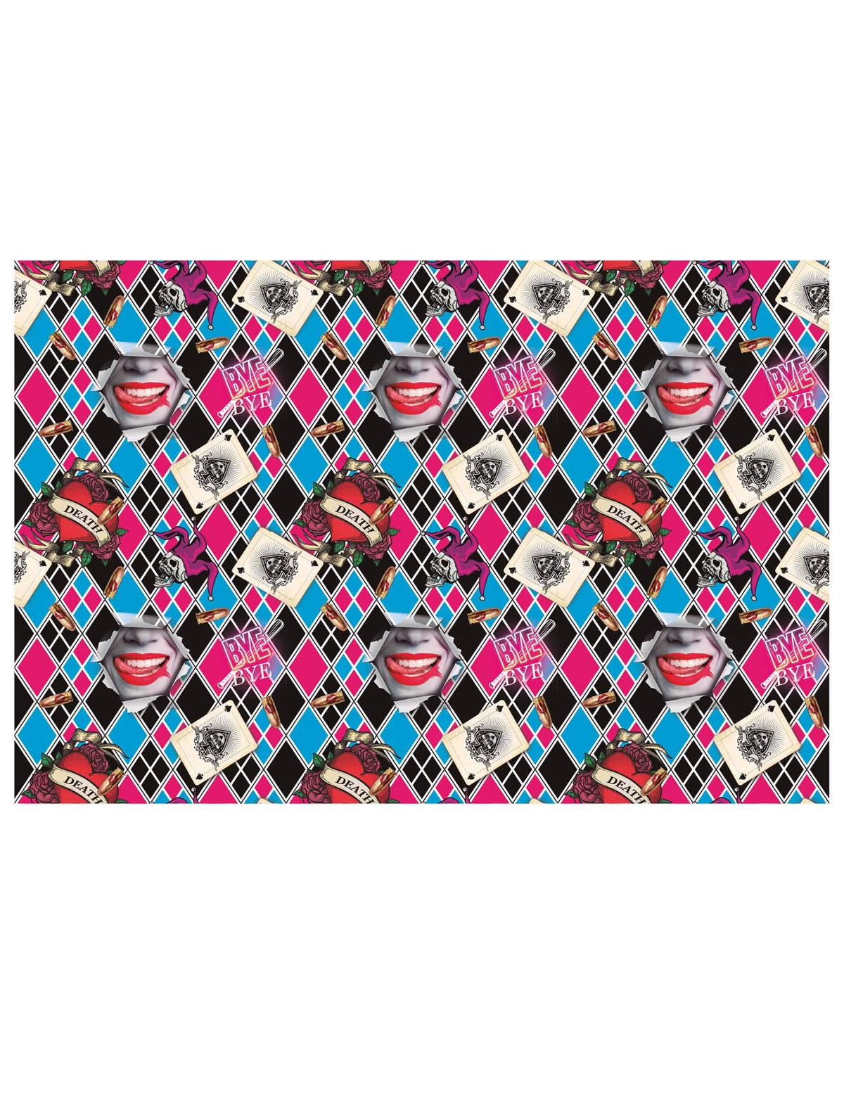 Détail des motifs harlequin et graphiques de la nappe Dangerous Girl