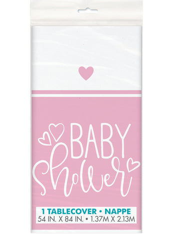 Ružičasti plastični stolnjak za baby shower 137 x 213 cm za djevojke