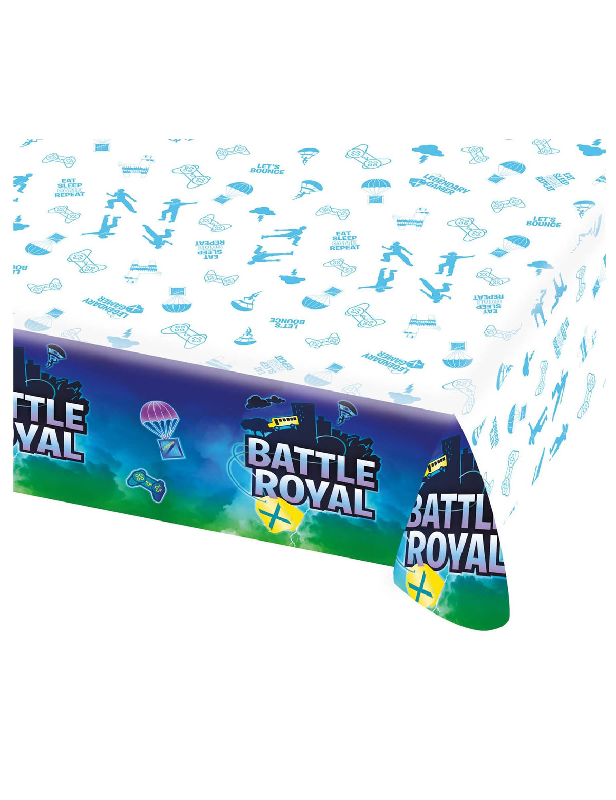 Plastični stolnjak Battle Royale za rođendan, bijeli i plavi s motivima videoigara
