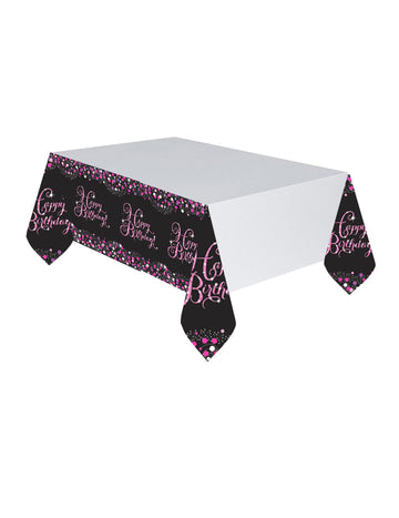 Blistavo ružičasti plastični stolnjak za slavlje 120 x 180 cm Sretan rođendan!