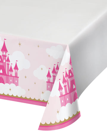 Plastični stolnjak s motivom dvorca princeze 122 x 223 cm ruža i zlato