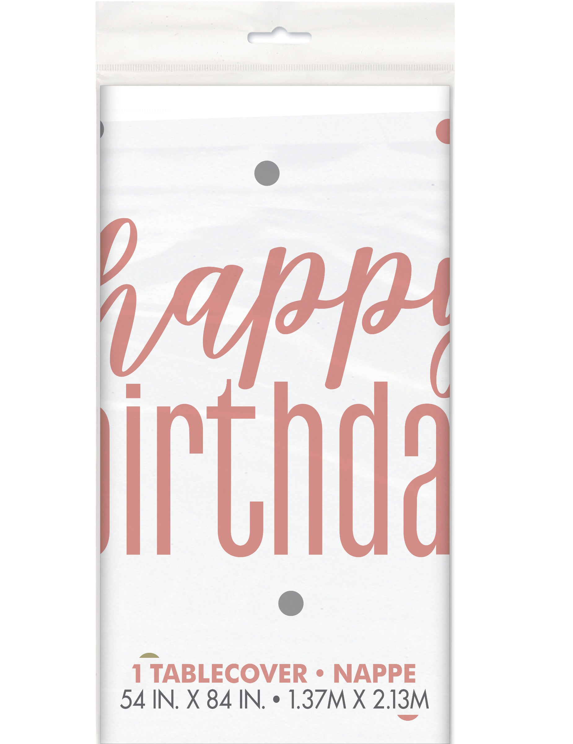 Nappe en plastique Happy Birthday pour anniversaire blanche et rose à pois