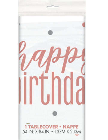 Bijelo-ružičasti plastični stolnjak "Sretan rođendan", 137 x 213 cm cm točkice