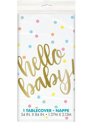 Bijelo-zlatni plastični stolnjak Hello Baby, 137 x 213 cm cm točkice