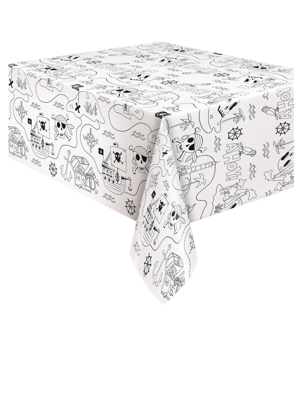 Nappe en papier carte au trésor pirate pour enfant blanc et noir à colorier