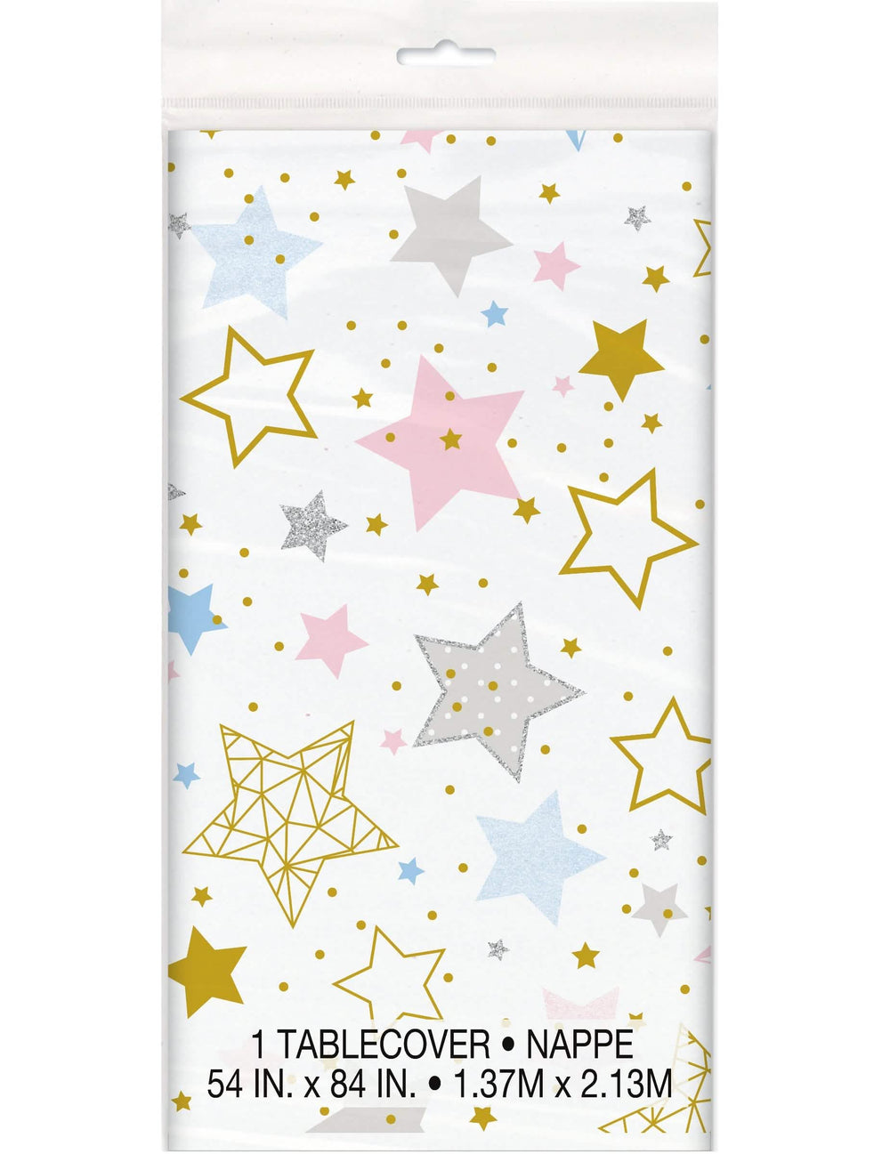Bijeli plastični stolnjak Twinkle Twinkle Little Star s višebojnim zvjezdicama