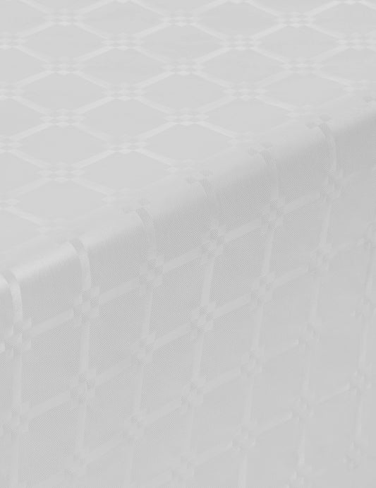 Détail du motif damassé de la nappe en rouleau papier damassé blanche